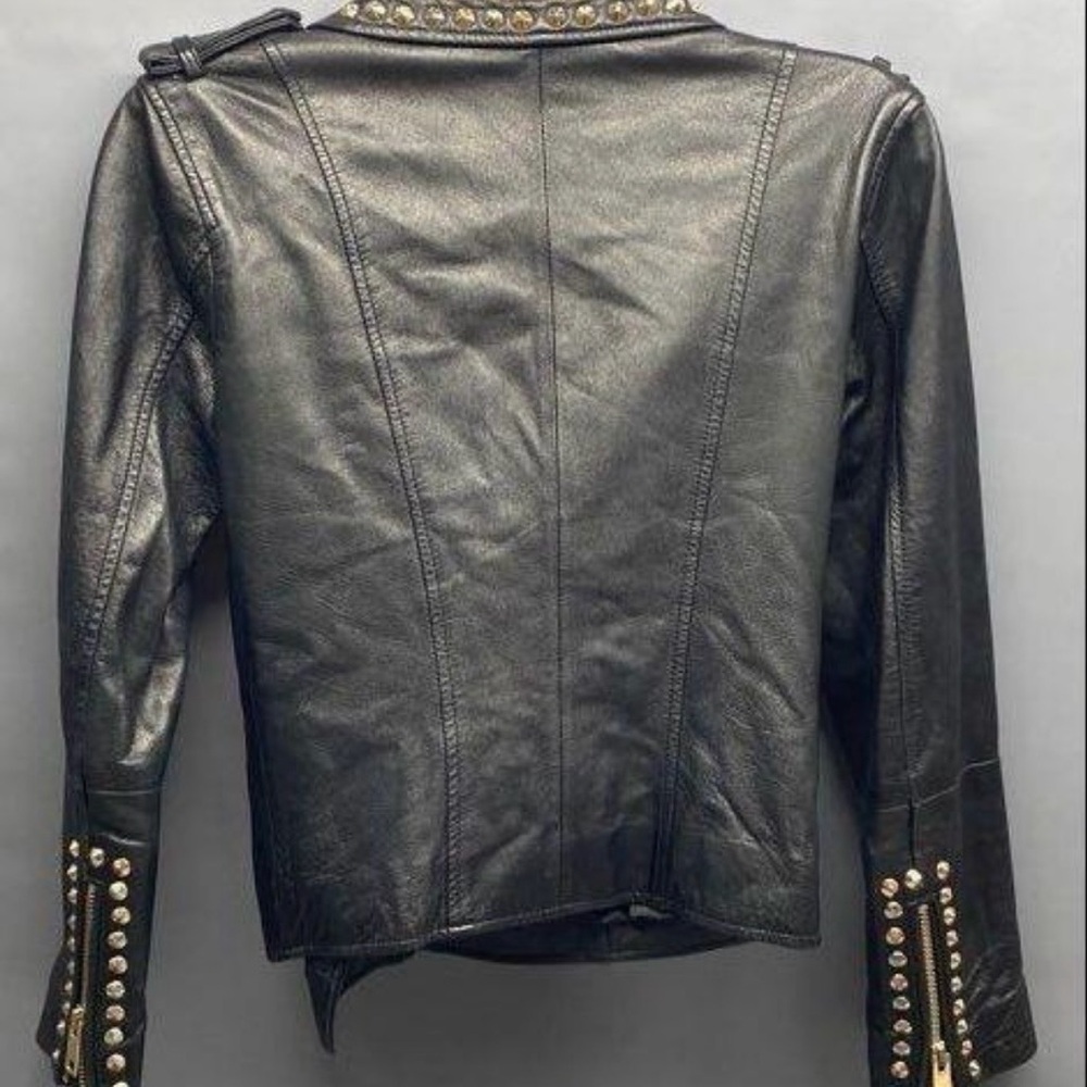 Zara Premium Limited Ed. Lambskin Black/Gold Studded Moto Jacket. Size XS - Picture 3 of 6